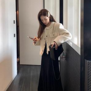 Hhyii 矜贵玛德琳米白色小香风外套女2025春秋高级感气质短款上衣