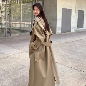 小熊说拜拜 英伦风廓形大翻领双排扣中长款气质风衣外套女中长款