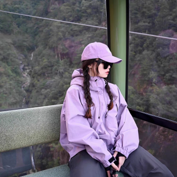 迪卡侬官网正品小个子防风防水紫色冲锋衣外套女2024春秋新款潮牌