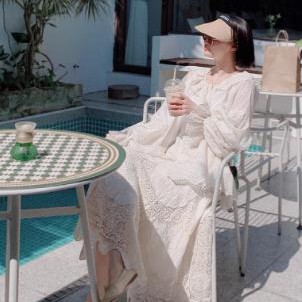 原创日系森女灯笼袖天丝刺绣法式蕾丝衬衫宽松甜美长袖宫廷风上衣