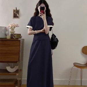 收腰短袖T恤上衣半身裙两件套大码胖mm2025新款超火休闲显瘦套装