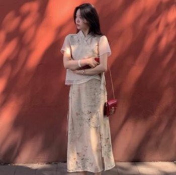 新中式国风禅意改良旗袍连衣裙夏季一整套穿搭两件套装衬衫裙子女