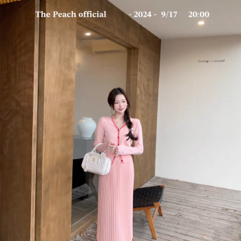 thepeachofficial【蜜桃恋人】粉色V领针织开衫女半身裙两件套秋