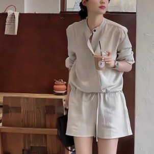 苎麻天丝衬衫连体裤女2025夏季新款高级感气质别致衬衣短裤一体式