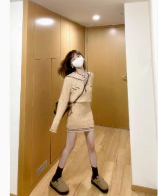 SourceWithU 约克华夫 软糯镂空针织衫女显瘦A字短款半身裙秋