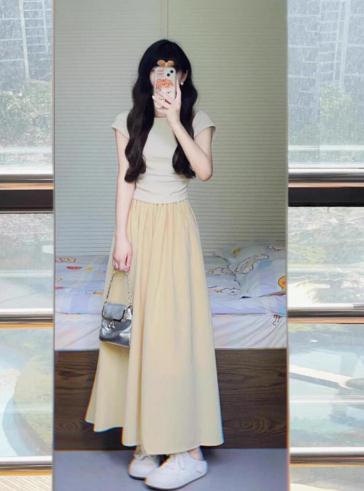 2025新款法式简约休闲长裙气质显瘦连衣裙子半身裙两件套装女夏季