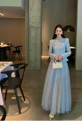 冯薪颖 时髦斯嘉丽~秀智同款贵气感西装外套女重工多层半身纱裙
