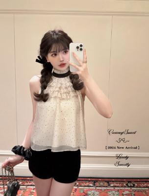 CreamySweet 香草千层 甜美波点雪纺无袖上衣女蝴蝶结蛋糕裙套装