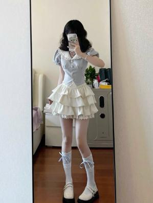 迪士尼多巴胺穿搭小个子韩系学院风套装蛋糕连衣裙子甜辣妹女夏季