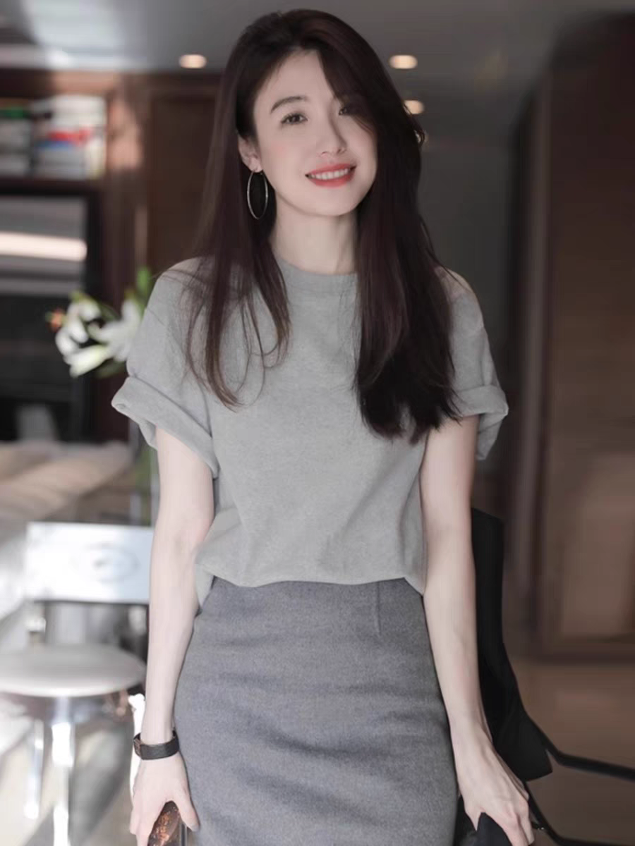 欧洲站夏季女装2025新款成套搭配减龄套装裙职场轻熟风短袖两件套